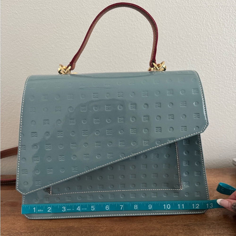 Arcadia Greenish Blue Crossbody Bag with Tan Strap - Picture 8 of 9